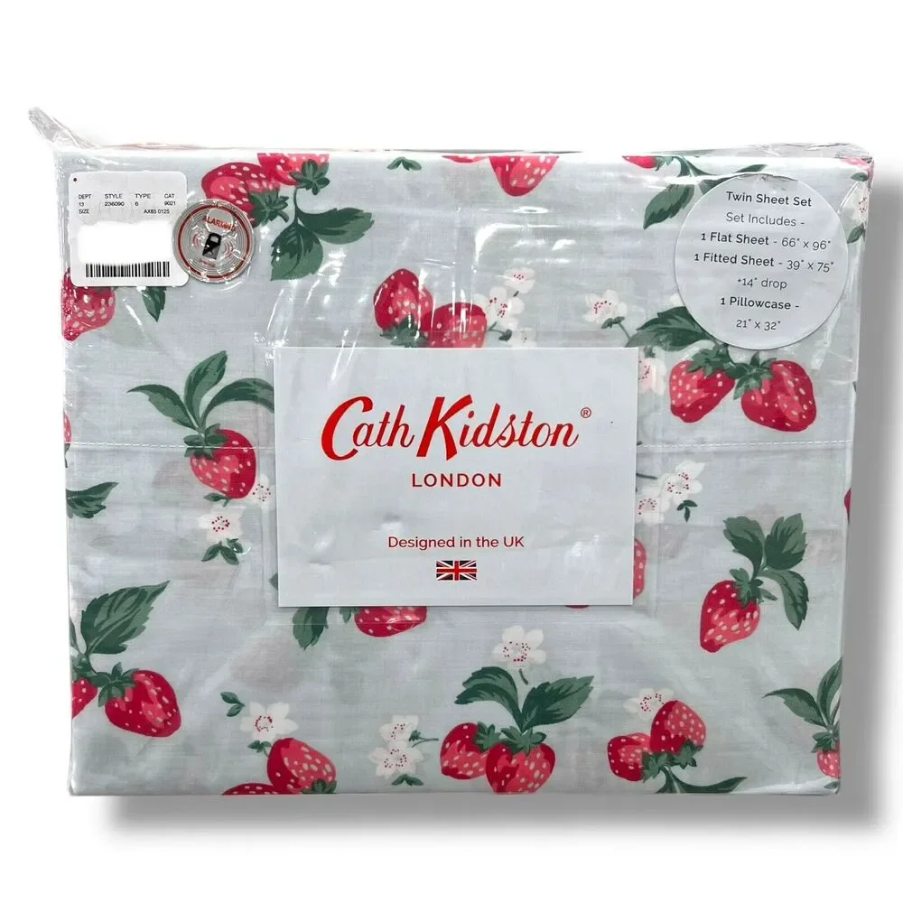 Cath Kidston New TWIN Summer Strawberry Duckegg Sheets Set 100% Cotton